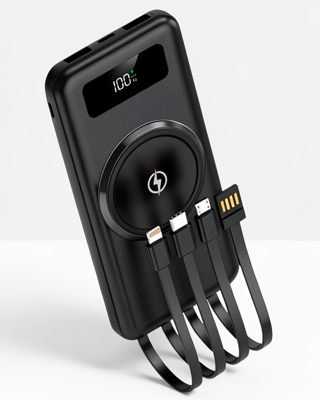 10.000 Mah Kablolu ve Kablosuz Çoklu Şarj Girişli Taşınabilir Powerbank