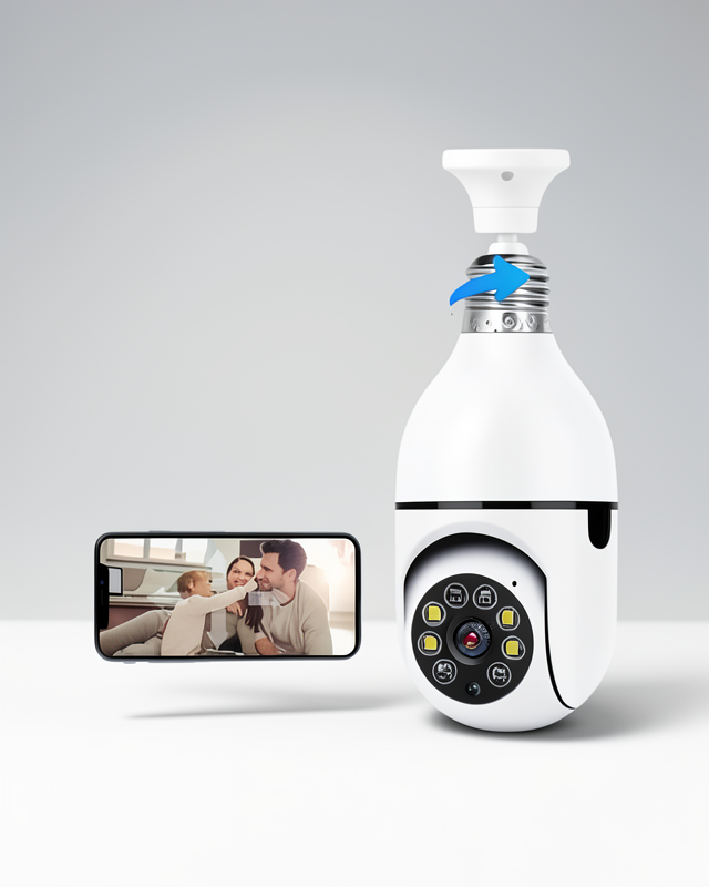 Sensörlü Çift Kameralı Ampule Takılabilir Wifi Güvenlik Kamerası