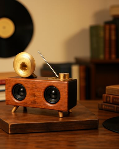 Retro Gramafon Bluetooth Hoparlör 1800mAh Bataryalı AUX USB SD Kartlı