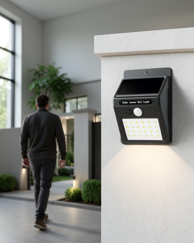 Otomatik Şarjlı LED Duvar Lambası, Güneş Paneli ile Bahçe ve Veranda İçin