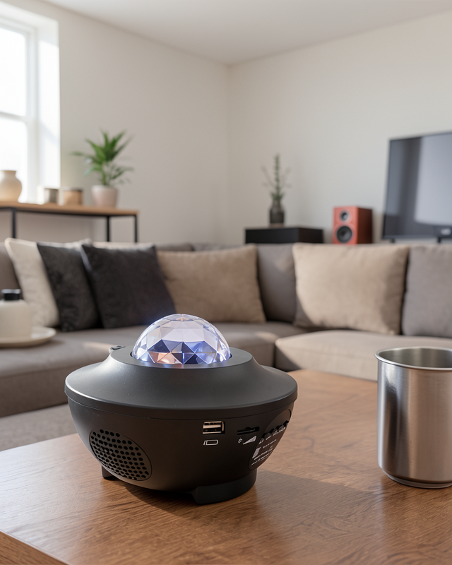 Bluetooth Hoparlörlü, USB Girişli, Dönen Okyanus ile Sesle Etkileşimli Yıldız Projektörlü Gece Lambası