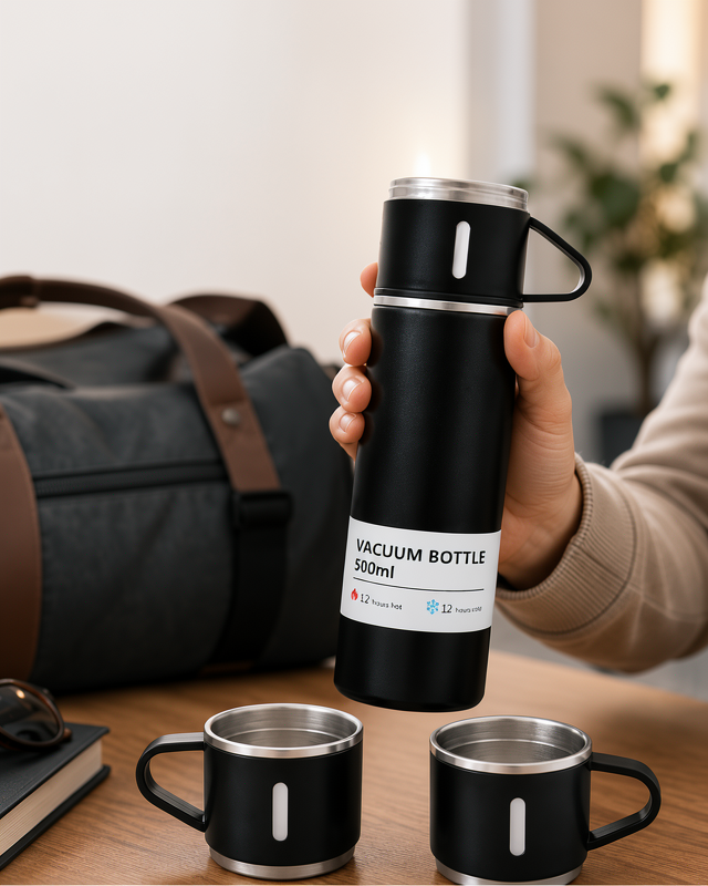 500 ml Kapasiteye Sahip Çelik Termos Bardak Seti | Hediye Kutulu, Kaymaz Taban