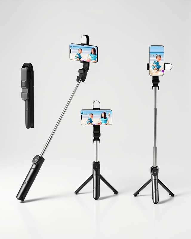 Kablosuz Bluetooth Bağlantılı 360 Derece Dönebilen Selfie Çubuğu Tripod