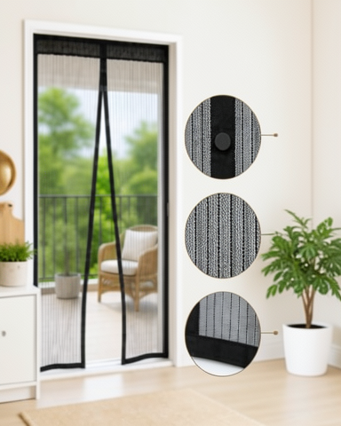 Otomatik Kapanan Siyah File ile Mıknatıslı Kapı Sinekliği Balkon ve Teras için