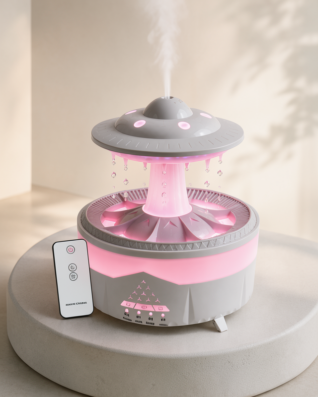 Ultrasonik Hava Nemlendirici 350 ML UFO Tasarımlı Gece Lambası Yağmur Efekti