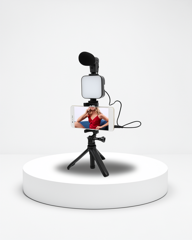 Mini Mikrofonlu Telefon Tutucu ile Akıllı Telefon Vlog Kiti Tripod