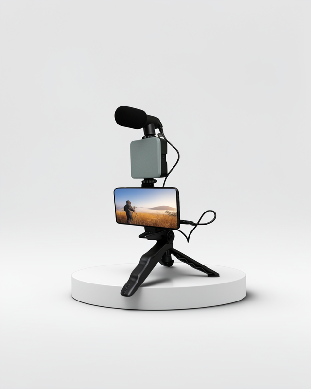 Kumandalı Mikrofonlu Led Işık ve Tripod Telefon Tutucu Vlog Video Kayıt