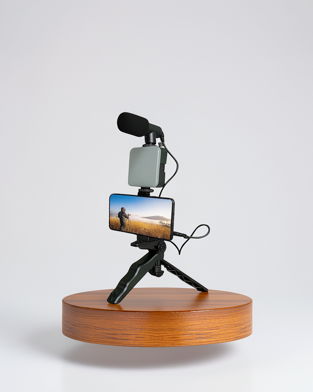 Vlog Çekim Video için Mini Mikrofonlu Tripod Telefon Tutucu