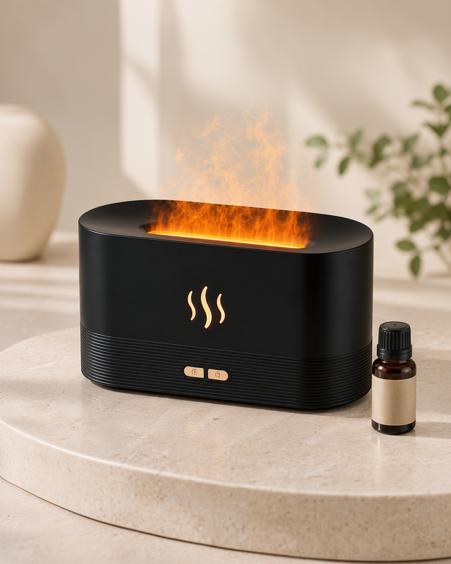 USB Hava Nemlendirici, Alev Efektli Aroma Difüzörü ve Uçucu Yağ Desteği