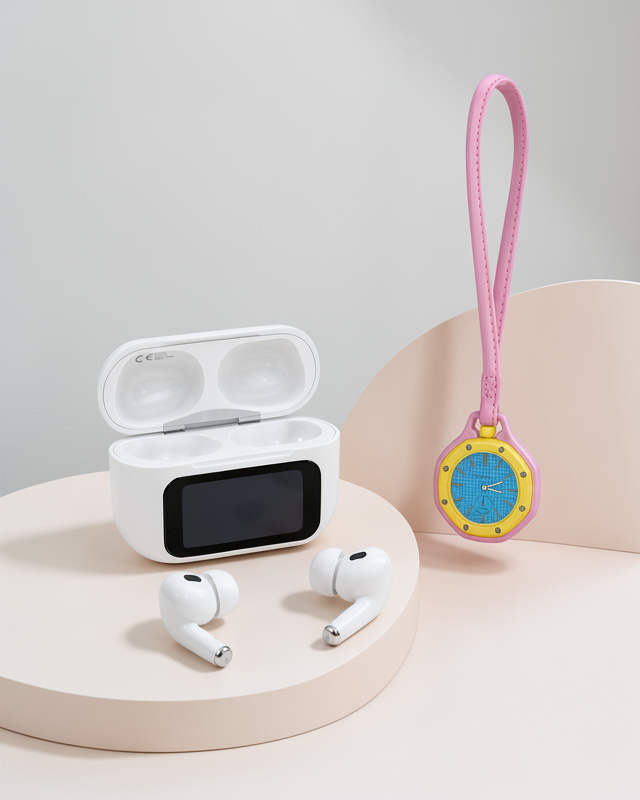 Pembe Askılı Analog Charm Saat ve Bluetooth 5.4 Kablosuz Kulaklık Seti