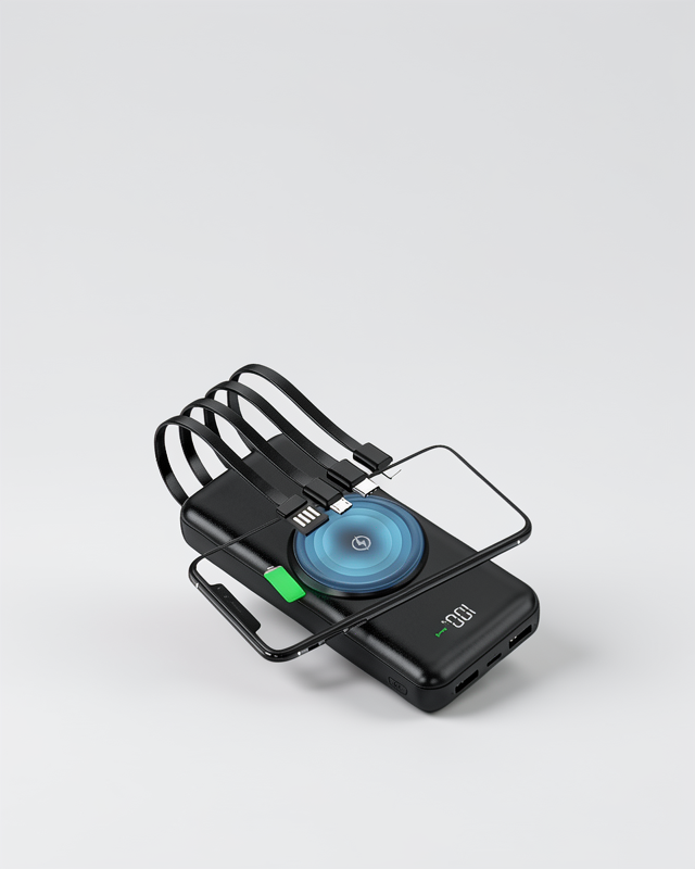 Kablosuz Çoklu Şarj Girişli 10.000 Mah Kablolu Powerbank Taşınabilir
