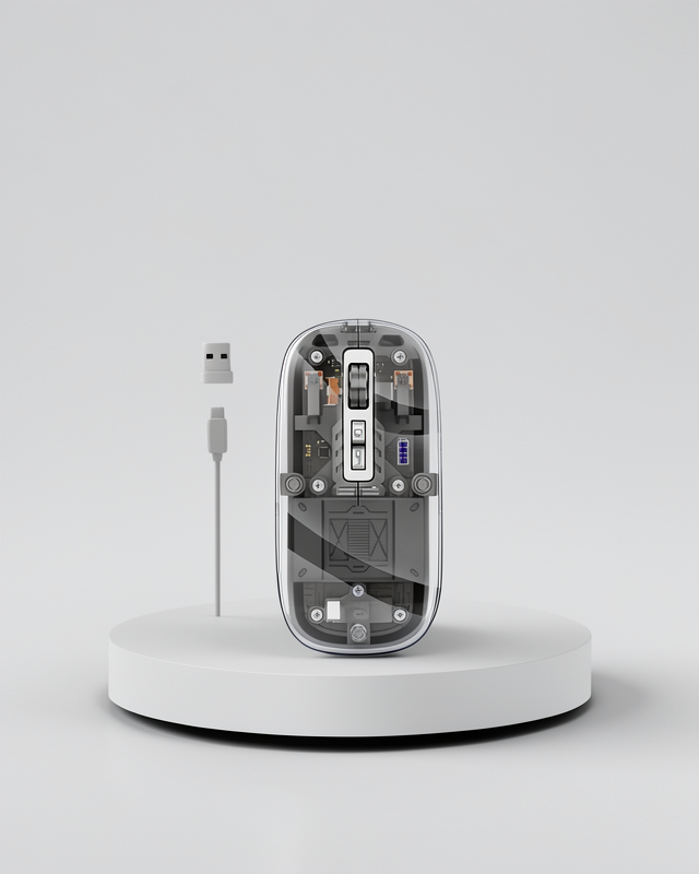 Sessiz Tıklama Çift Modlu Bluetooth Ve Alıcı Şeffaf Mouse Fare