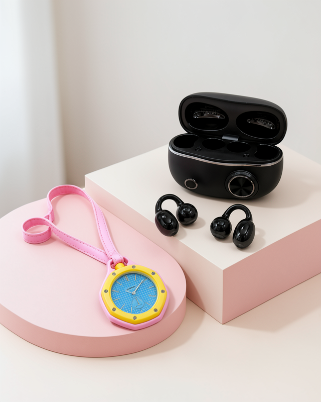 Günlük Kullanım İçin Pembe Askılı Analog Charm Saat ve Kablosuz Kulaklık Seti