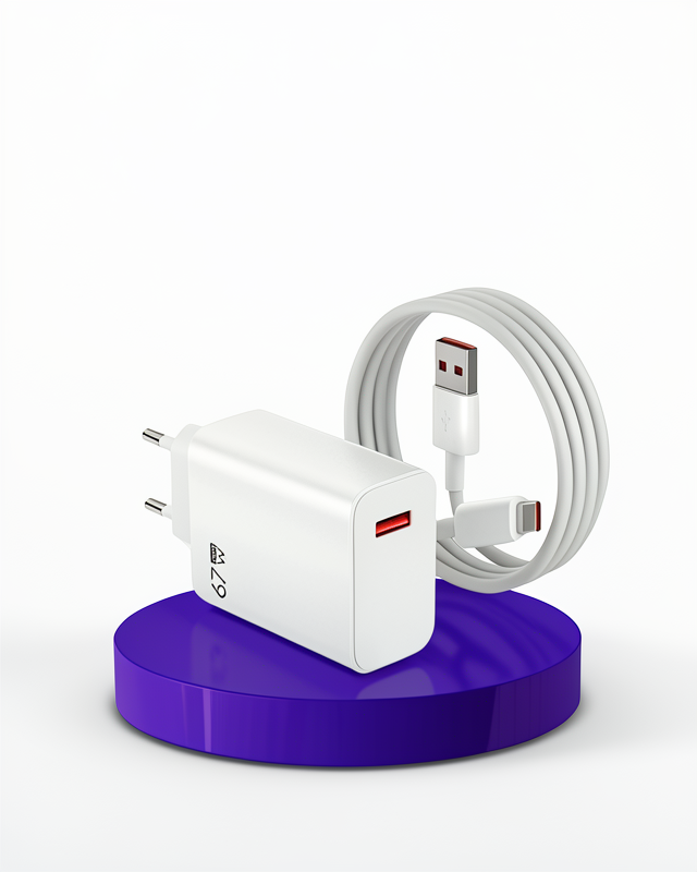 Beyaz Ultra Plus 67W Hızlı Şarj Seti Adaptörü ve Kablosu