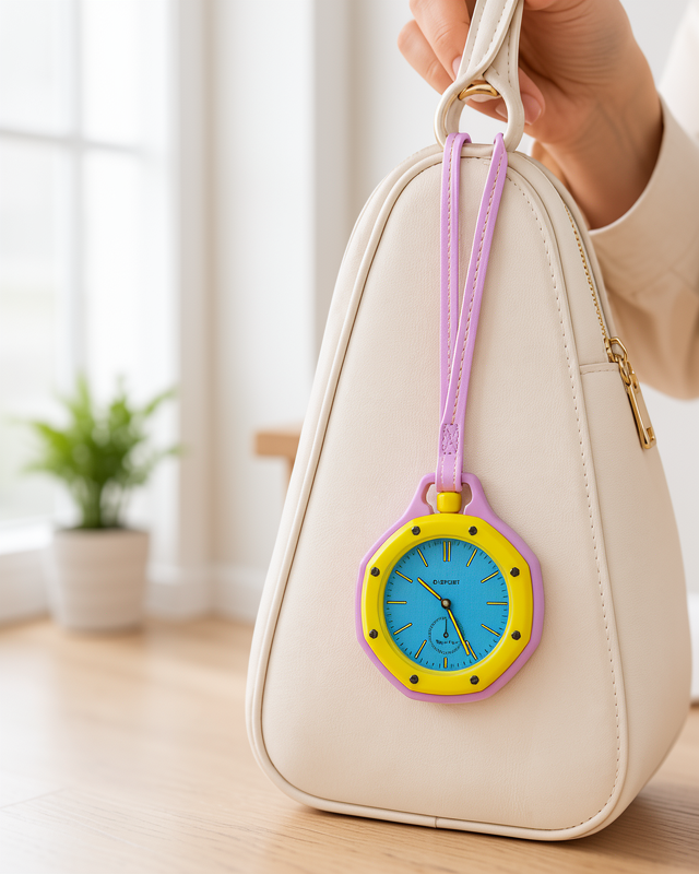 Pembe Askılı Analog Saat, Dekoratif Çanta Charmı ve Anahtarlık