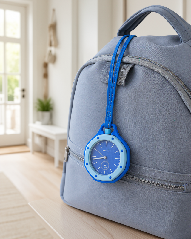 Mavi Renkli Askılı Analog Charm Saat, Çanta ve Anahtarlık İçin Taşınabilir