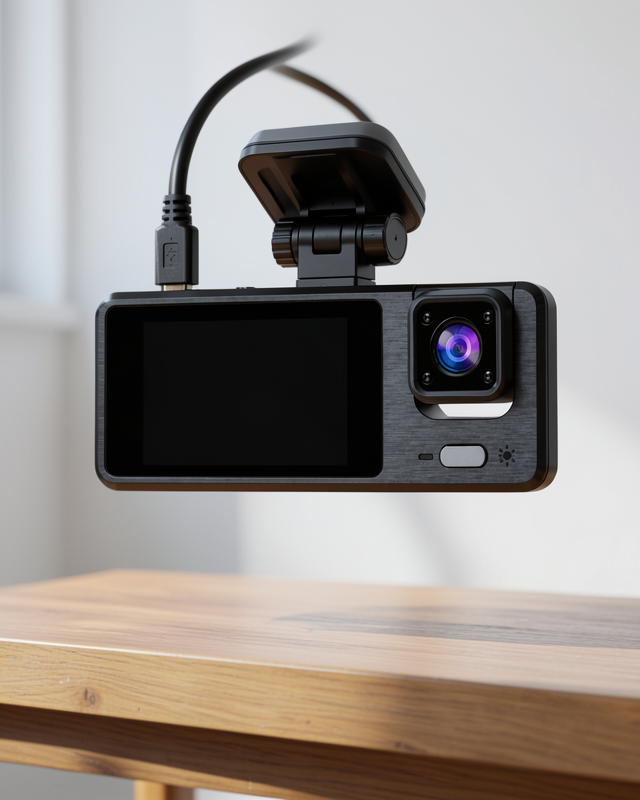 1080P Ön + HD Arka + İç Kamera ile 3 Kameralı Araç DVR Döngü Kayıt 2’’ Ekran