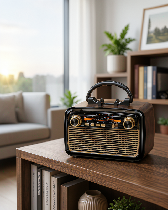 Nostaljik Bluetooth Hoparlör LED Işıklı – Ahşap Doku, Vintage Tasarım