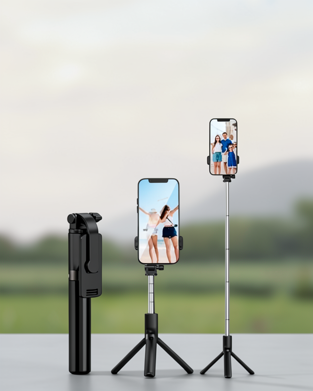 Siyah Tripod Kumandalı Telefon Tutucu Selfie Çubuğu
