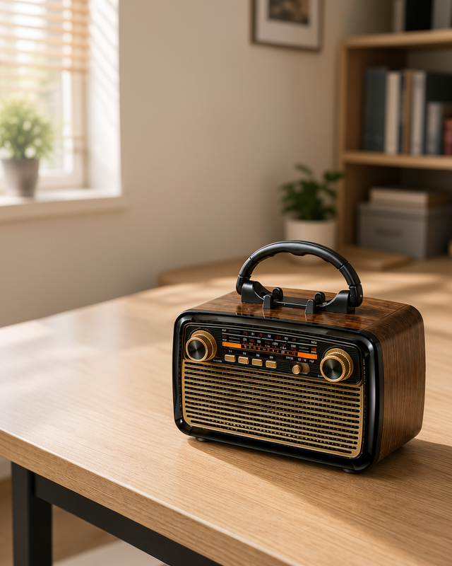 Nostaljik Müzik Kutusu – Ahşap Dokulu, Yüksek Ses Kalitesi ve Bluetooth’lu LED Işıklı Vintage Tasarım