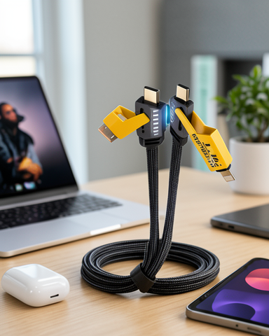 65W Hızlı Şarj Metal Uçlu Örgülü Kablo USB-C USB-A 4'ü 1 Arada