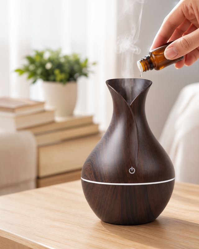 Ultrasonik Nemlendirici LED Işıklı Ahşap Desenli Aromaterapi Difüzörü