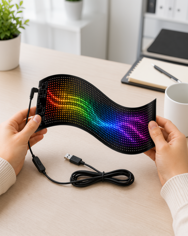 USB Bağlantılı Esnek Tasarıma Sahip RGB Kayar Yazılı LED Reklam Ekranı