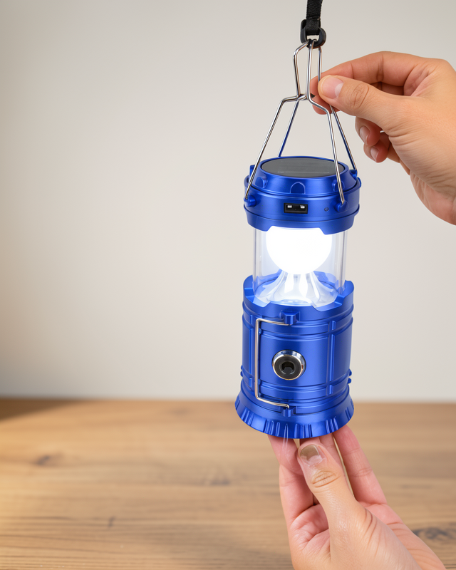 Katlanabilir Güneş Enerjili Kızaklı Kamp Feneri – USB Şarjlı, Dayanıklı ve Çok Yönlü