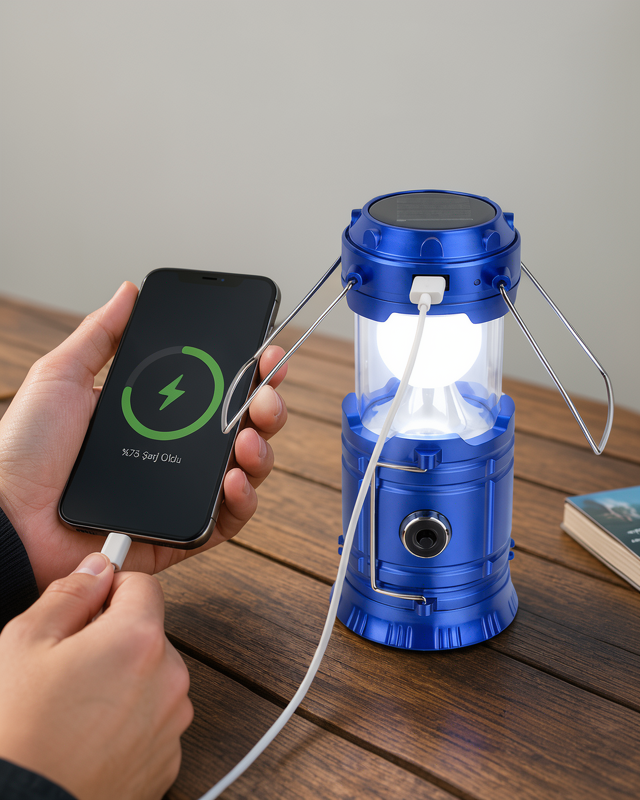 Katlanabilir Güneş Enerjili Kamp Feneri – USB ile Şarj Edilebilir, Hafif ve Çok Amaçlı