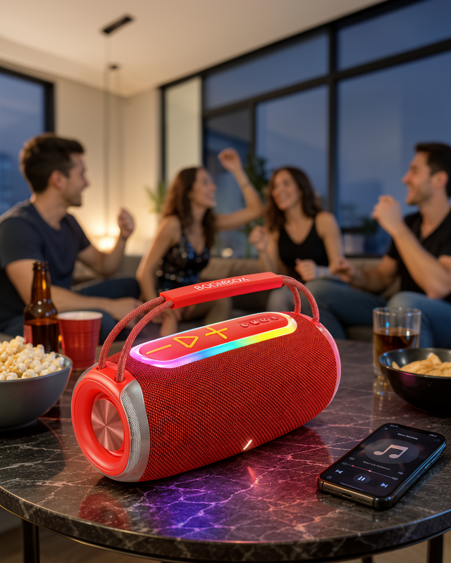 Bluetooth 5.3 Hoparlör, 20W Güçte RGB LED Işıklı Çift Sürücü