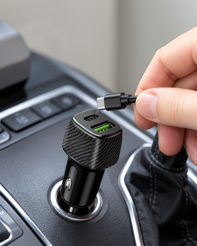 Type-C ve USB Girişi Olan Kompakt Araç Şarj Başlığı