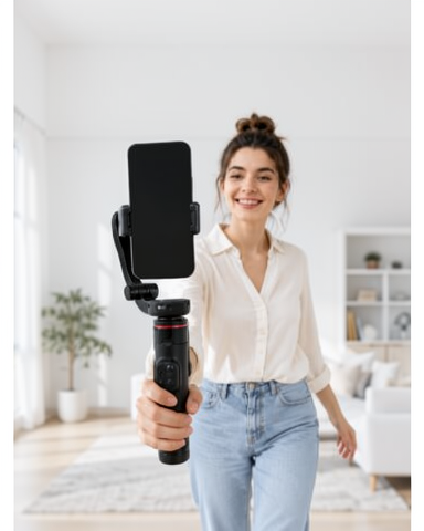 Bluetooth Kumandalı, 360° Dönebilen Telefon Tutucu Gimbal Selfie Stick AI Yüz Takip Özellikli Uzayabilir