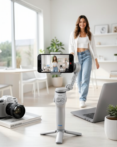Bluetooth Kontrollü Katlanabilir Tripod, Dahili LED Işıklı Yapay Zeka Takipli Telefon Gimbali