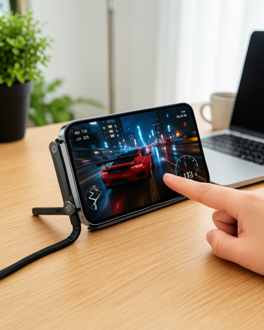 Örgülü Şarj ve Data Kablosu 240W Type-C Telefon Standı ile