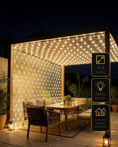 Bahçeniz için 3x3 Metre Ağ LED ile Şık ve Sıcak Aydınlatma
