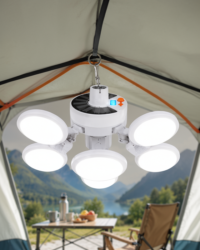 5 Taraflı LED Lamba, USB ve Güneş Enerjisi ile Şarj Edilebilir Katlanabilir