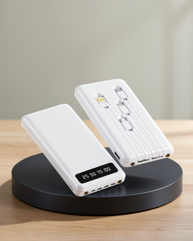 Yeni Nesil 20.000mAh LCD Göstergeye Sahip LED Işıklı Powerbank Çoklu Kablo