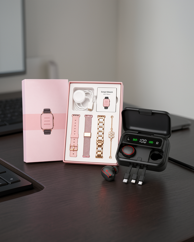 Bluetooth Kulaklık ve Nabız Ölçer Akıllı Saat ile Powerbank Özellikli Bileklik Hediyeli