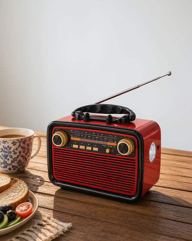 Nostaljik Tasarımlı Radyo, El Fenerli ve Bluetooth Bağlantılı Müzik Kutusu