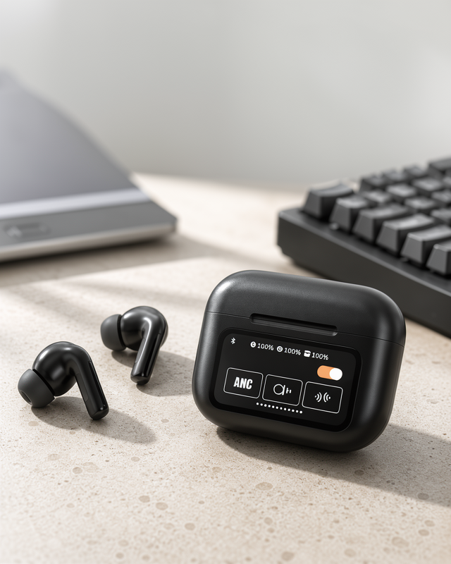 Ekranlı Uzun Şarj Süreli ANC Destekli Kablosuz Bluetooth Kulaklık