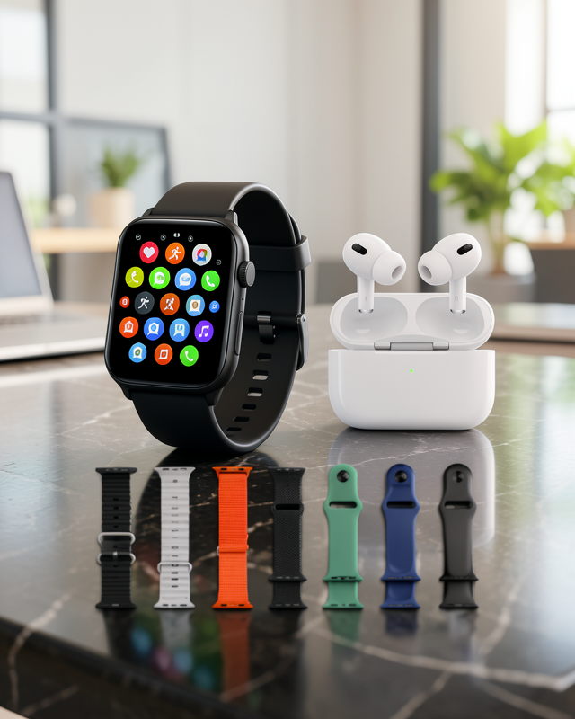 Kablosuz Bluetooth Kulaklık ile Telefon Görüşmeli Akıllı Saat Seti 7 Kordon