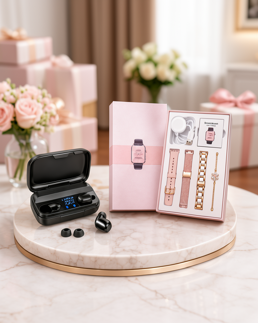 Kablosuz Bluetooth Kulaklık ve Dokunmatik Kontrol Özellikli Pembe Akıllı Saat