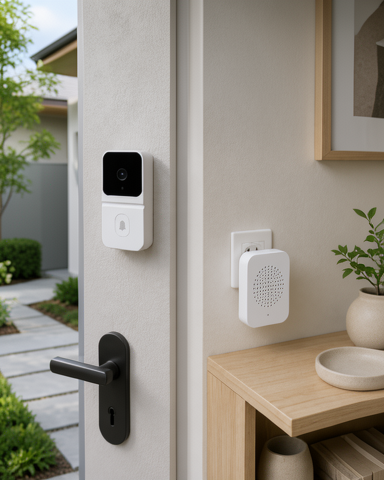 Beyaz HD Görüntülü Kapı Zili, Çift Yönlü Sesli ve Wi-Fi Akıllı