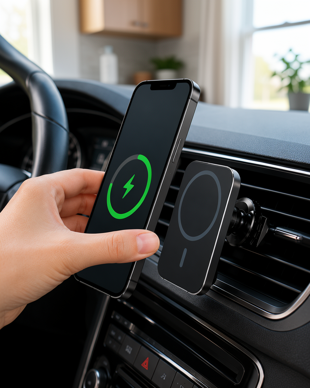 15W Kablosuz Hızlı Şarj Cihazı ve Araç İçi Manyetik Telefon Tutucu