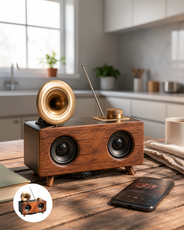 Ahşap Klasik Retro Gramofon Bluetooth Müzik Kutusu Bluetooth Hoparlör