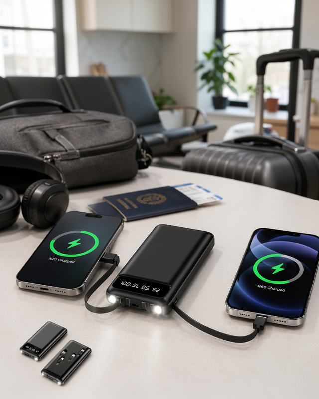 Yeni Nesil 20.000 Mah Type-C Lightning USB Girişli LCD Ekranlı Led Işıklı Powerbank