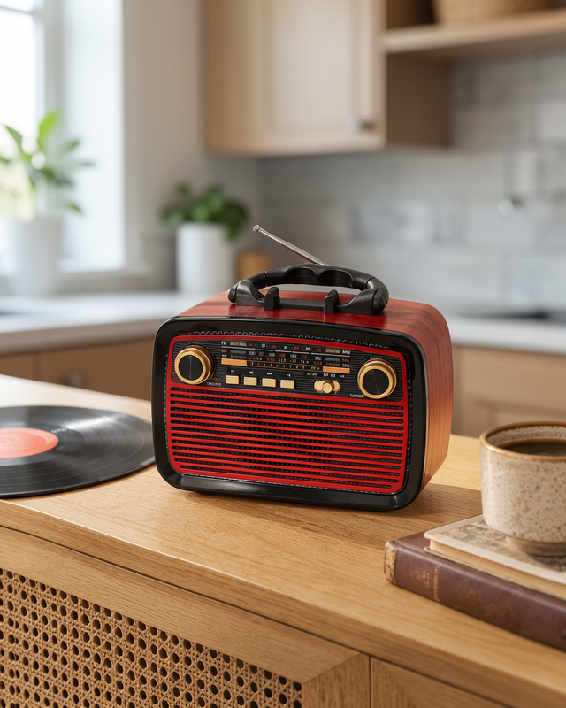 Yeni Nesil Nostalji Radyo Bluetooth Hoparlör, USB-SD Kart Girişi ve Led Fener