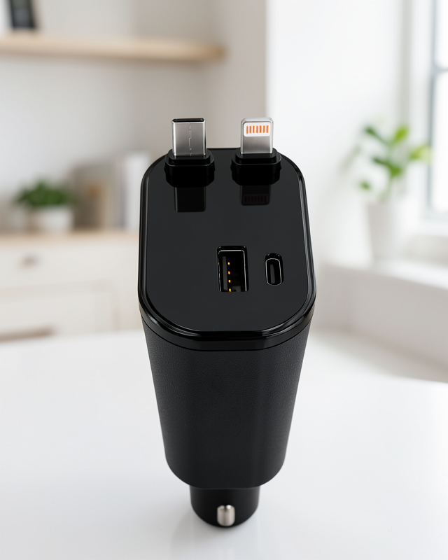 120W Type-C & Lightning Kablolu Çoklu Hızlı Şarj İstasyonu Araç Çakmaklık Şarj Cihazı
