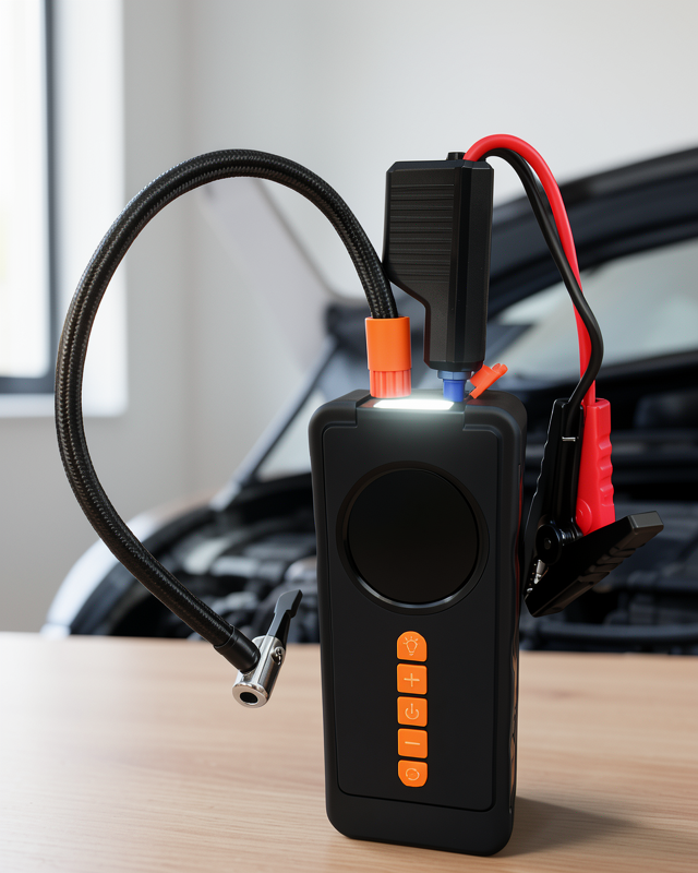 Acil Durum Cihazı LED Aydınlatmalı Dijital Lastik Şişirme Kompresörü Akü Takviye Powerbank