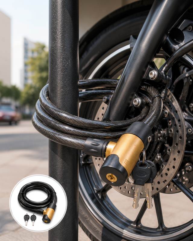 Ağır Hizmet Tipi Çelik Halat Kilidi - Motosiklet, Bisiklet ve Elektrikli Scooter İçin
